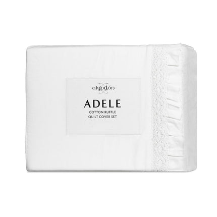 Algodon Adele White Cotton Ruffle Quilt Cover Set King.