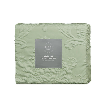 Ardor Adeline Sage Jacquard Damask Quilt Cover Set King.