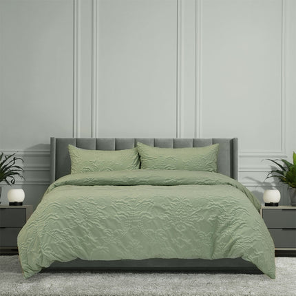 Ardor Adeline Sage Jacquard Damask Quilt Cover Set Queen.
