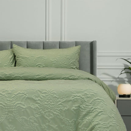 Ardor Adeline Sage Jacquard Damask Quilt Cover Set Queen.