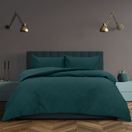 Ardor Asher Deep Teal Embossed Vintage Washed Quilt Cover Set Queen.