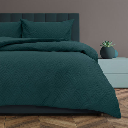 Ardor Asher Deep Teal Embossed Vintage Washed Quilt Cover Set Queen.