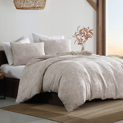 Ardor Avena Almond Textured Floral Jacquard Quilt Cover Set King.