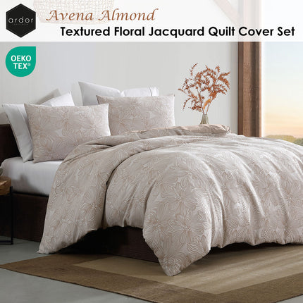 Ardor Avena Almond Textured Floral Jacquard Quilt Cover Set King.