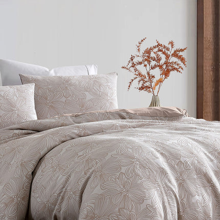 Ardor Avena Almond Textured Floral Jacquard Quilt Cover Set King.