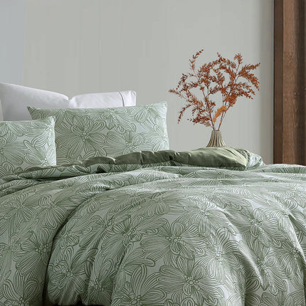 Ardor Avena Green Textured Floral Jacquard Quilt Cover Set King.