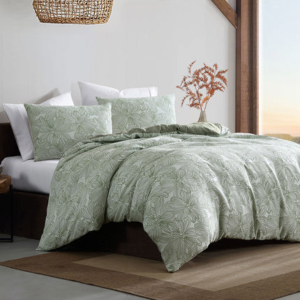 Ardor Avena Green Textured Floral Jacquard Quilt Cover Set Queen.