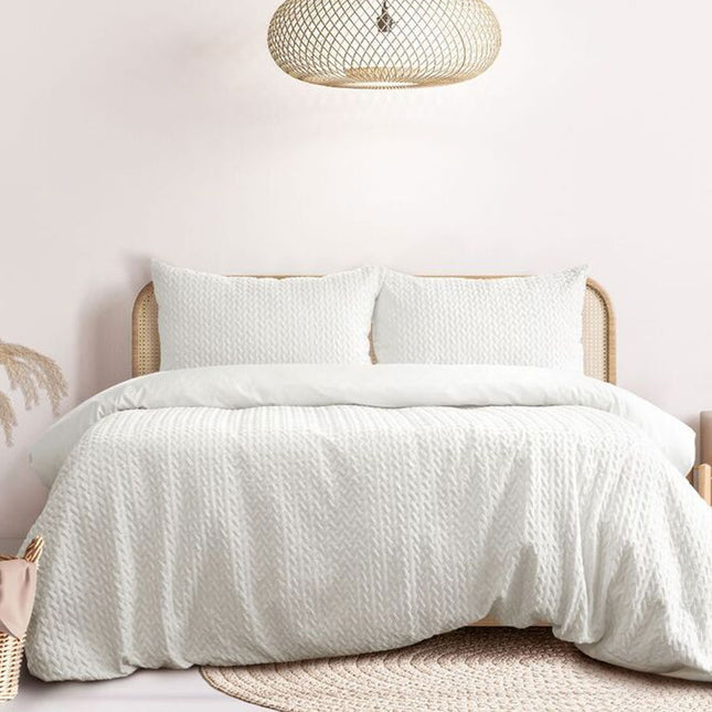 Ardor Embossed Quilt Cover Set Bondi White Queen.