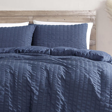 Ardor Byron Navy Seersucker Quilt Cover Set Queen.