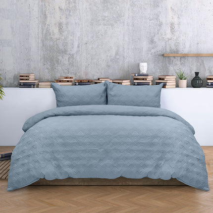 Ardor Carter Mineral Blue Embossed Vintage Washed Geometric Quilt Cover Set Queen.