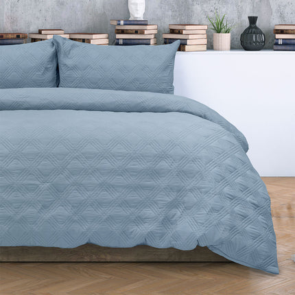 Ardor Carter Mineral Blue Embossed Vintage Washed Geometric Quilt Cover Set Queen.