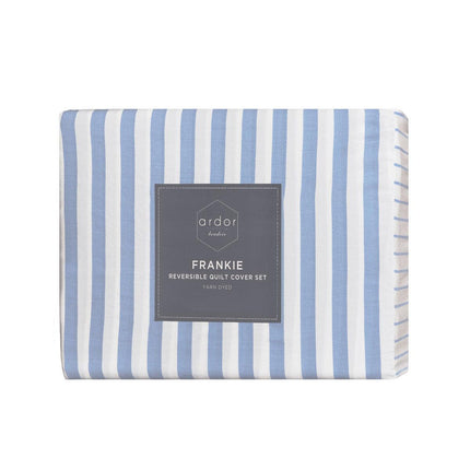Ardor Frankie Blue Stripe Yarn Dyed Reversible Quilt Cover Set Queen.
