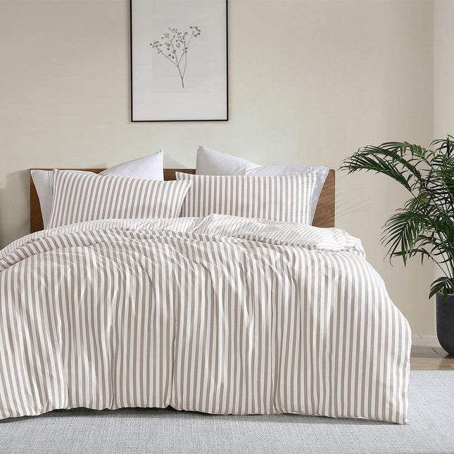 Ardor Frankie Natural Stripe Yarn Dyed Reversible Quilt Cover Set Queen.