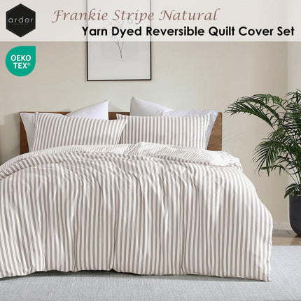 Ardor Frankie Natural Stripe Yarn Dyed Reversible Quilt Cover Set Queen.