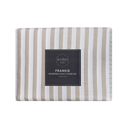 Ardor Frankie Natural Stripe Yarn Dyed Reversible Quilt Cover Set Queen.