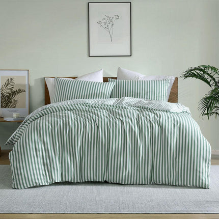 Ardor Frankie Sage Stripe Yarn Dyed Reversible Quilt Cover Set Queen.