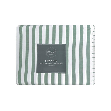 Ardor Frankie Sage Stripe Yarn Dyed Reversible Quilt Cover Set Queen.