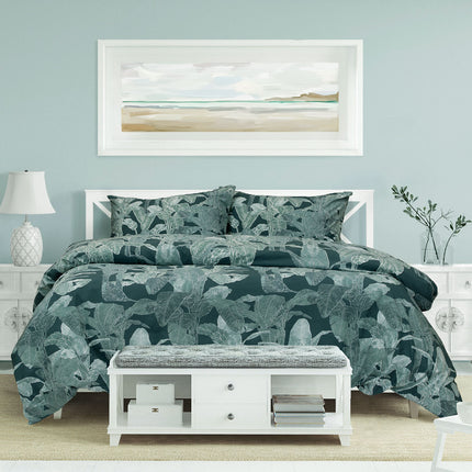 Ardor Indra Teal Palm Leaf Printed Quilt Cover Set King.