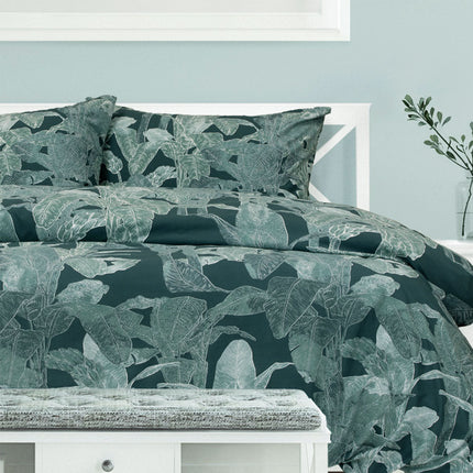 Ardor Indra Teal Palm Leaf Printed Quilt Cover Set King.