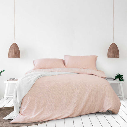 Ardor Ingrid Blush Seersucker Stripe Quilt Cover Set Single.