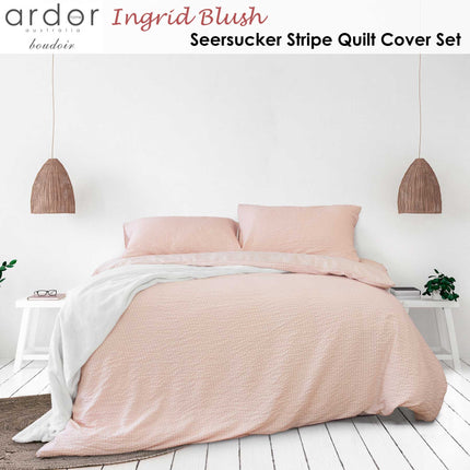Ardor Ingrid Blush Seersucker Stripe Quilt Cover Set Single.