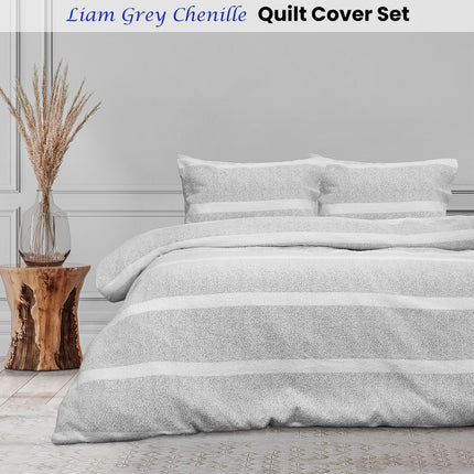 Ardor Liam Chenille Textured Grey Quilt Cover Set Queen.