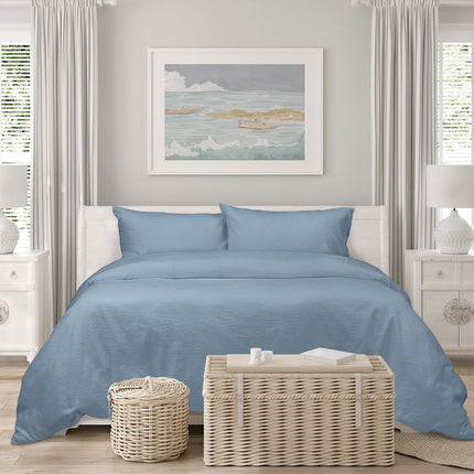 Algodon Romy Blue Cotton Jacquard Quilt Cover Set King.