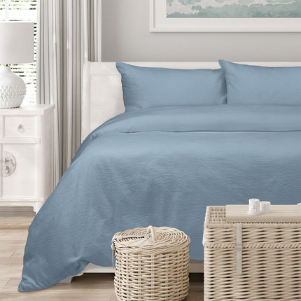 Algodon Romy Blue Cotton Jacquard Quilt Cover Set King.