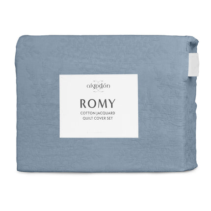 Algodon Romy Blue Cotton Jacquard Quilt Cover Set King.