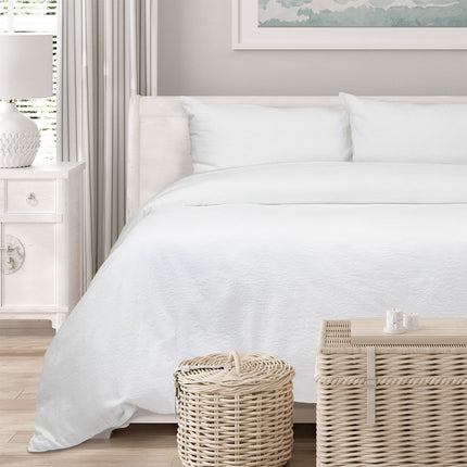 Algodon Romy White Cotton Jacquard Quilt Cover Set King.