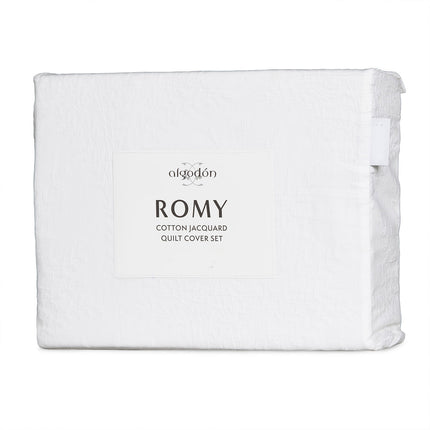 Algodon Romy White Cotton Jacquard Quilt Cover Set King.