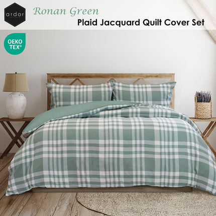 Ardor Ronan Green Plaid Jacquard Quilt Cover Set Queen.