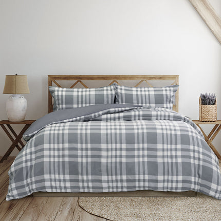 Ardor Ronan Grey Plaid Jacquard Quilt Cover Set King.