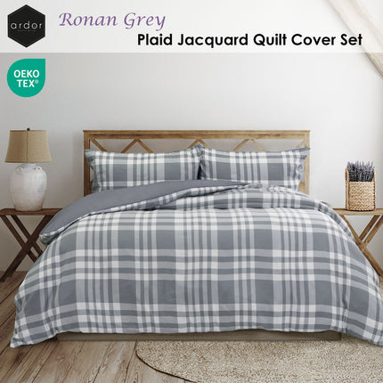 Ardor Ronan Grey Plaid Jacquard Quilt Cover Set King.