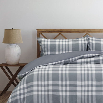 Ardor Ronan Grey Plaid Jacquard Quilt Cover Set King.