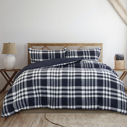 Ardor Ronan Navy Plaid Jacquard Quilt Cover Set Queen.