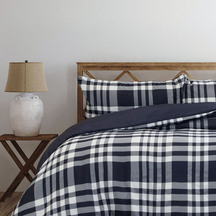 Ardor Ronan Navy Plaid Jacquard Quilt Cover Set Queen.