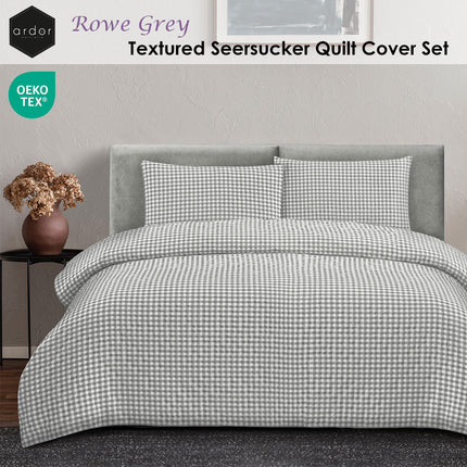 Ardor Rowe Grey Textured Seersucker Quilt Cover Set King.
