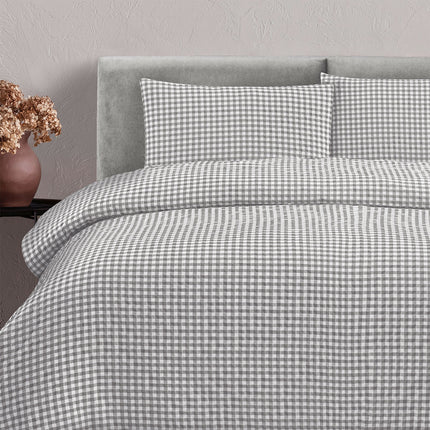 Ardor Rowe Grey Textured Seersucker Quilt Cover Set King.