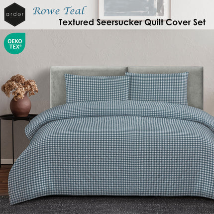 Ardor Rowe Teal Textured Seersucker Quilt Cover Set King.