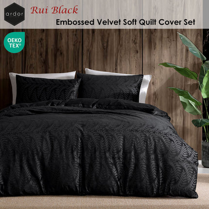 Ardor Rui Black Embossed Velvet Soft Quilt Cover Set King.