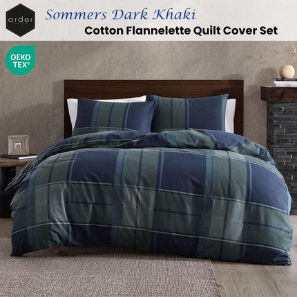 Ardor Sommers Dark Khaki Cotton Flannelette Quilt Cover Set Queen.