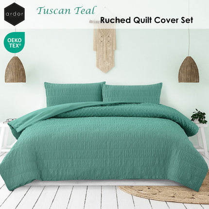 Ardor Tuscan Teal Ruched Quilt Cover Set King.
