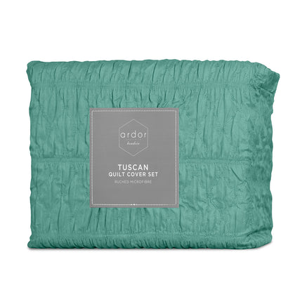 Ardor Tuscan Teal Ruched Quilt Cover Set King.