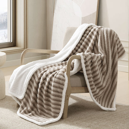Ardor Carter Striped Boucle Throw Rug with Sherpa Reverse 130x170cm.