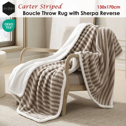 Ardor Carter Striped Boucle Throw Rug with Sherpa Reverse 130x170cm.