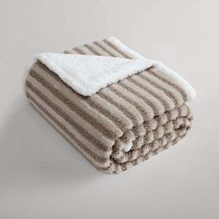 Ardor Carter Striped Boucle Throw Rug with Sherpa Reverse 130x170cm.