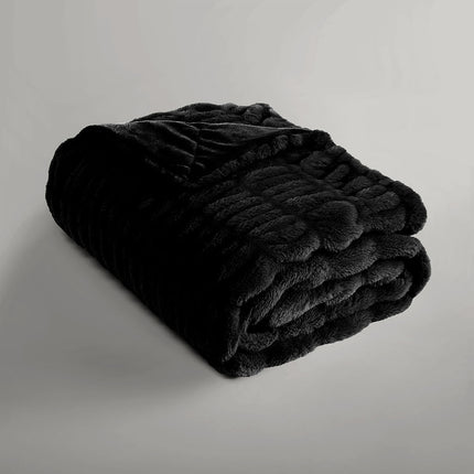 Ardor Clayton Faux Fur Soft Plush Throw Rug 130x170cm Black.