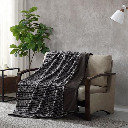 Ardor Cole Ash Striped Faux Fur Soft Plush Throw Rug 130x170cm.