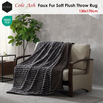 Ardor Cole Ash Striped Faux Fur Soft Plush Throw Rug 130x170cm.